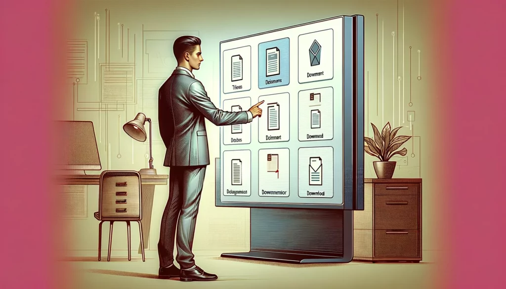 Man choosing digital documents